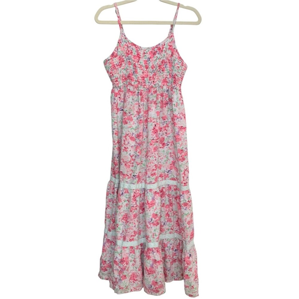 Cherokee Girls Kids Sleeveless Pink Floral Tiered Flowy Tank Dress. Medium. 7/8.